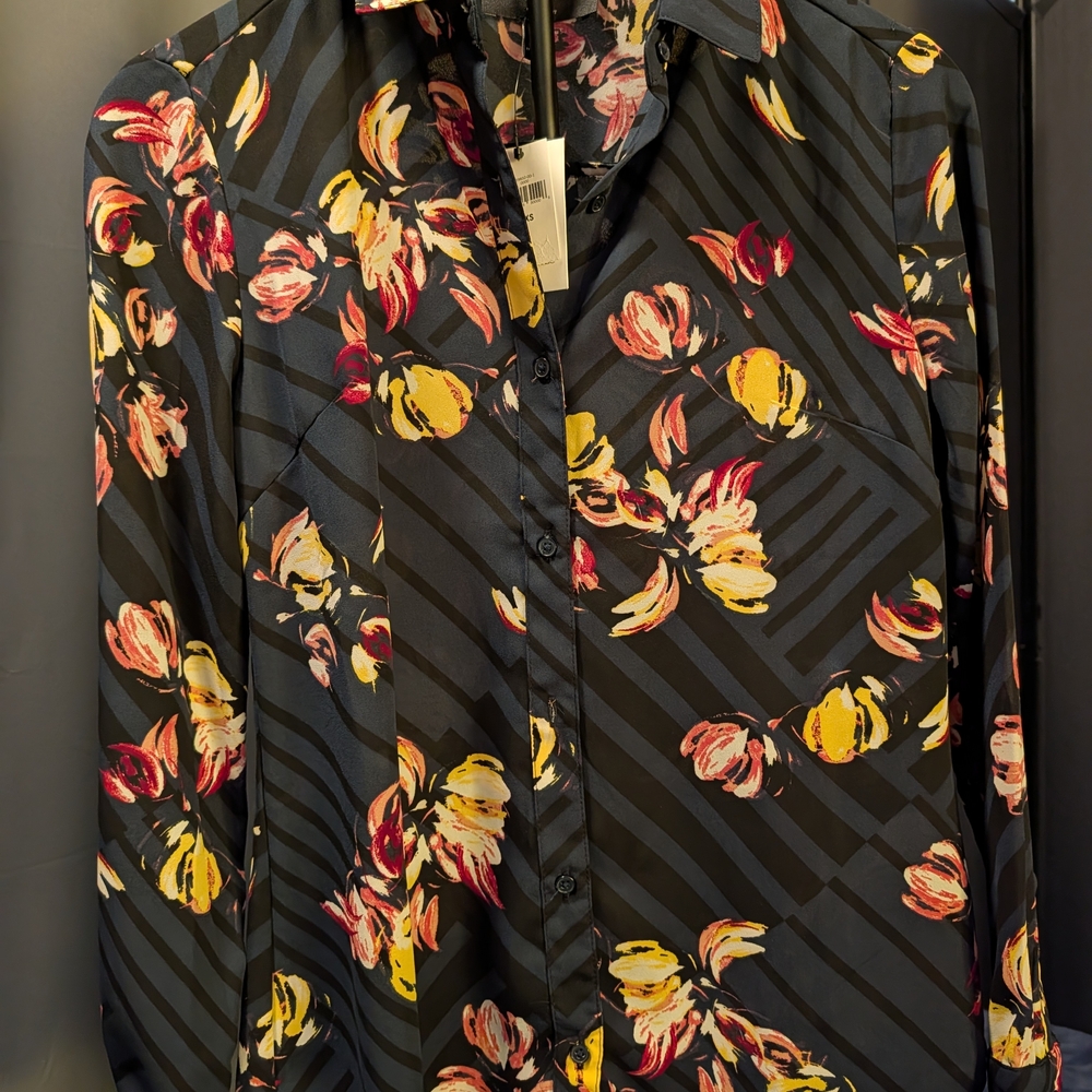 Banana Republic Black Floral Blouse NWT XS